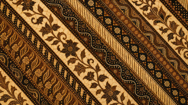 Detailed CloseUp of Traditional Indonesian Batik Fabric Pattern.