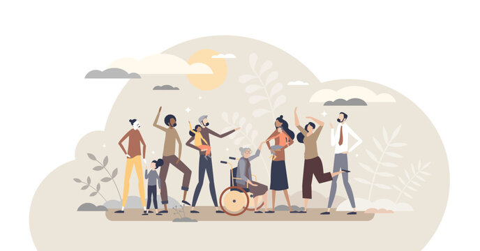 Diverse community with various different society groups tiny person concept, transparent background. Diversity with multicultural, multiracial and international people illustration.