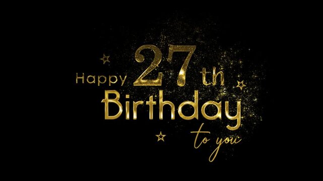 Happy 27th birthday banner with gold particles and transparent background