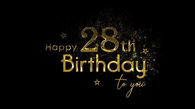 Happy 28th birthday banner with gold particles and transparent background