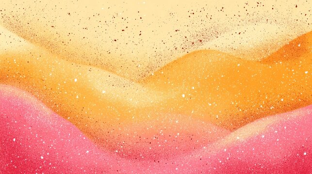 Layered abstract shapes display warm gradient colors with fine particulate texture
