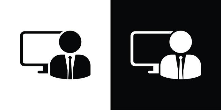 Detail corporate businessman avatar with open laptop illustration. Flat user icon for IT support specialist, software engineer, digital marketer, and remote corporate management.