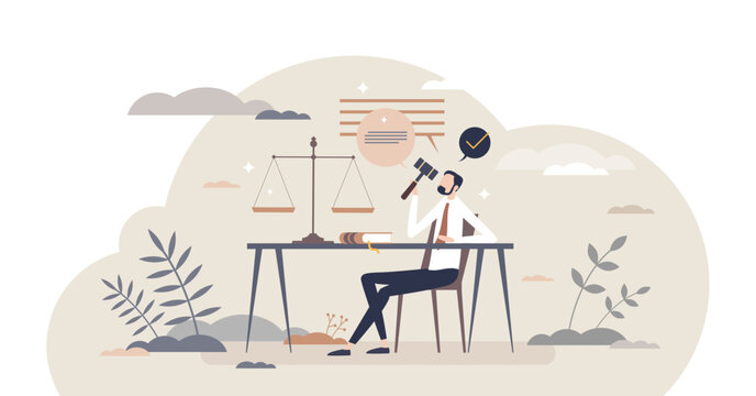 Legal advice as professional lawyer opinion about deal tiny person concept, transparent background. Agreement questions answering and help from jurisprudence aspects illustration.