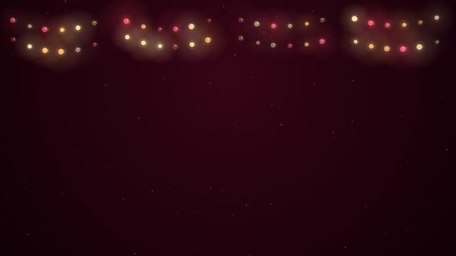 Red and Yellow String Lights Glowing Loop on Maroon Background