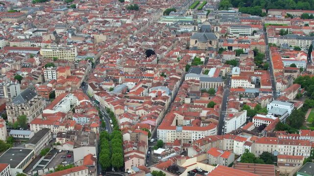Panoramic aerial view around the old town of the city Nancy in France on a sunny spring day