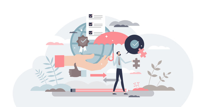 Business ethics with high principles attitude and moral value tiny person concept, transparent background. Professional company attitude with integrity and social responsible work illustration.