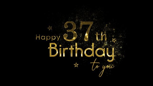 Happy 37th birthday banner with gold particles and transparent background