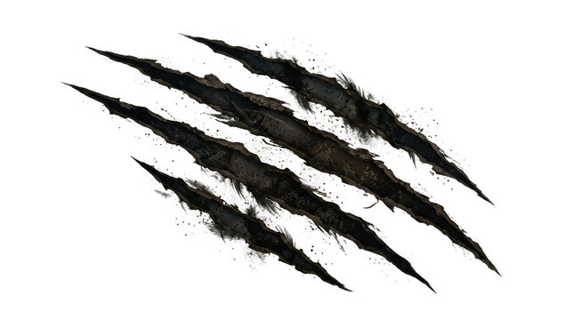 Aggressive monster claw scratches or tears, isolated on transparent background