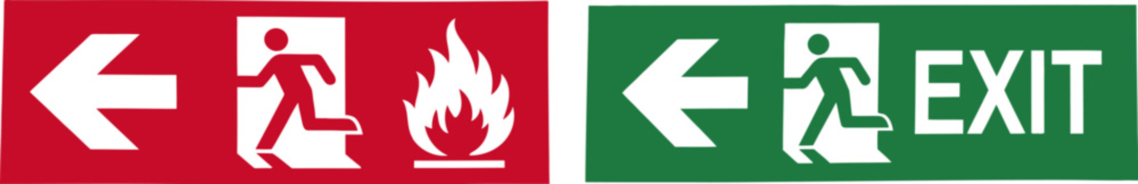 Emergency exit signs for fire safety and evacuation