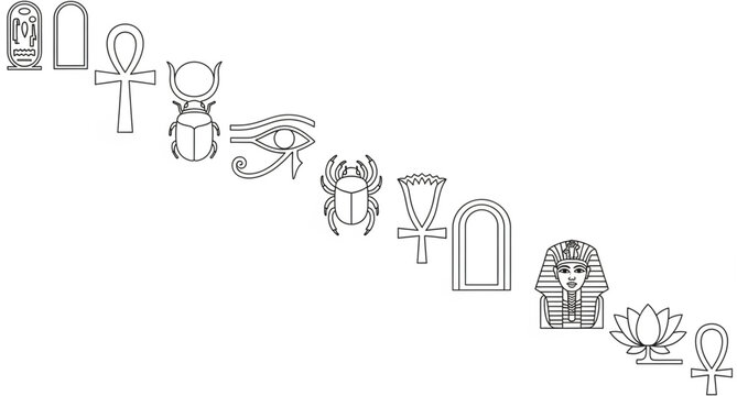 Outline Egyptian symbols vector with minimal ancient line design