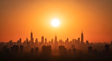 Obraz premium City skyline silhouette at sunset