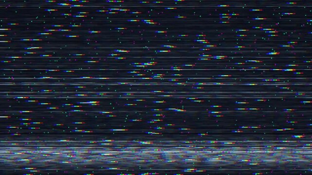 Digital glitch static noise distortion with colorful pixel interference on dark screen background