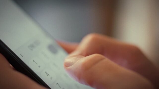 Modern user interacts with their smartphone, fingers deftly dialing unknown phone number on the screen to initiate conversation, showcasing seamless technology integration in everyday communication