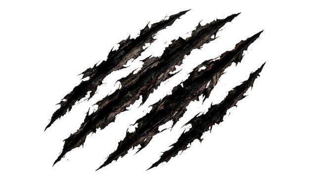 Dark jagged monster claw marks and slash wounds isolated on transparent background