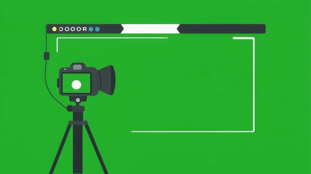Animated video recording setup with green screen and camera for video production