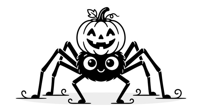 Cute Spider Carrying Pumpkin Jack o Lantern