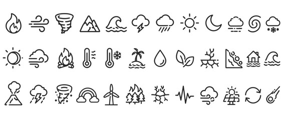 Obraz premium Natural disaster and weather phenomena icon web vector collection.