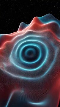 Abstract Fluid Mesh With Coral Red And Cyan Blue Gradients In Deep Space Art