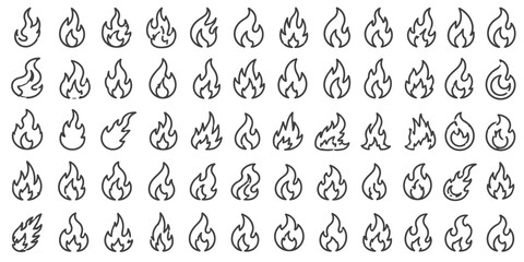 Fototapeta premium Fire flame shape and blaze variation icons set collection.