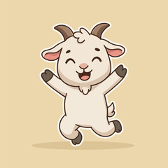 Fototapeta premium Excited Cheering Baby Goat Character Sticker Illustration