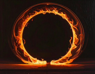 Fototapeta premium Fiery ring of flames glowing in darkness