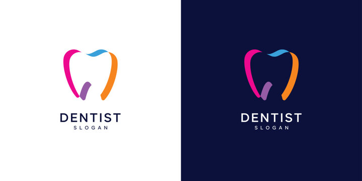Dental care tooth icons with clean healthy smile symbols modern, dentistry clinic branding design vector illustration