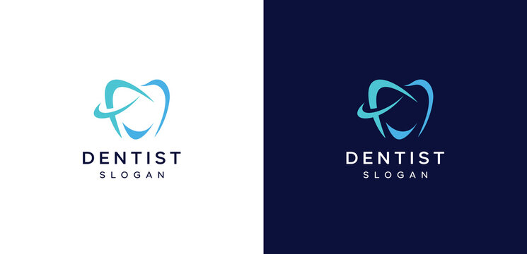 Dental care tooth icons with clean healthy smile symbols modern, dentistry clinic branding design vector illustration