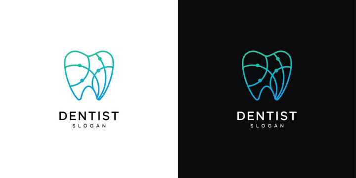 creative of dental health with line art style logo design