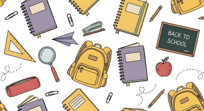 Seamless pattern of school stationery and supplies