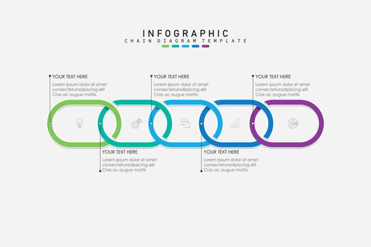 chain diagram infographic with 5 steps, can be used for process diagrams, presentations and workflows.