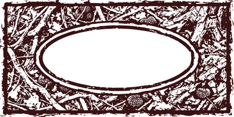 Vintage Grunge Oak Acorn Wreath Border Frame with Oval Badge — Rustic Woodcut Engraving Style ©  sTuDiO Banner 