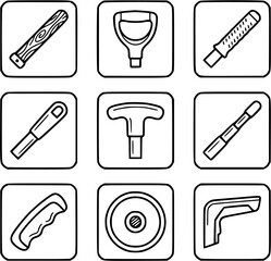Black and White Line Art Icons of Various Tool Handles and Grips for Design © pixraw
