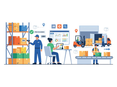Workers in a warehouse setting.