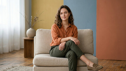 Obraz premium young woman sitting on a sofa