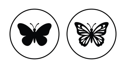 butterfly silhouettes in circular frames silhouette circle frame black white insect winged nature simple graphic design © Mithon