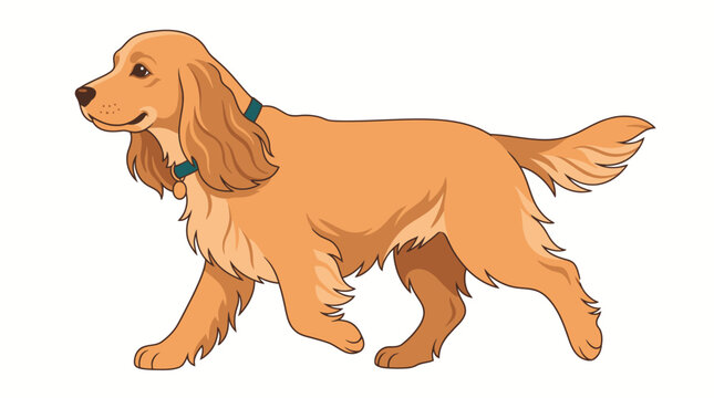 English Cocker Spaniel dog walking in a side view profile vector illustration isolated on white