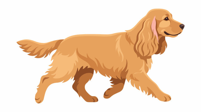 Cocker Spaniel Dog Walking Profile Flat Vector Illustration on White Background
