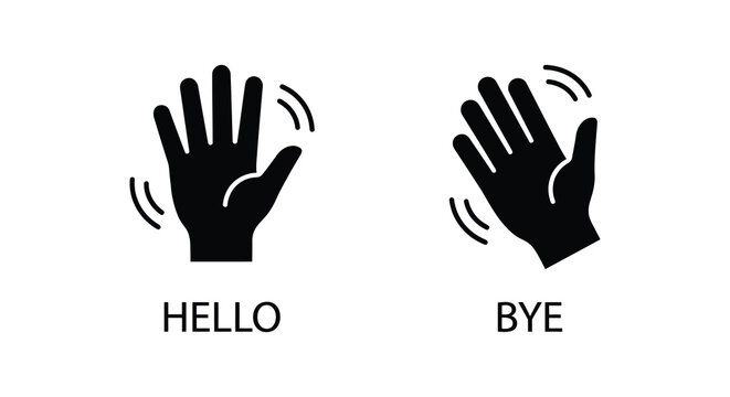 hello and bye hand gestures silhouette gesture black white background icon symbol communication greeting farewell simple