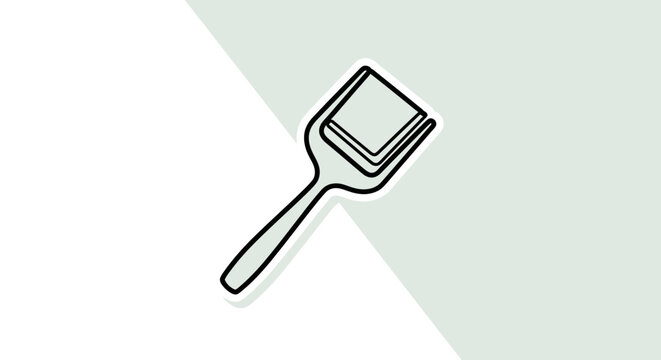 Minimalist illustration of a spatula with a square flap, on a split background.