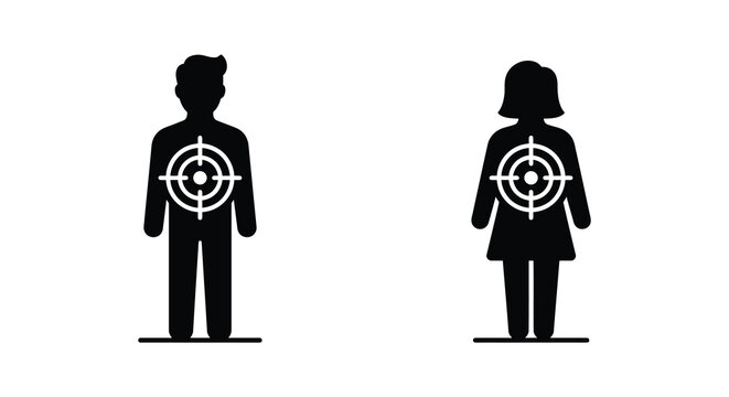 male and female figures with target symbols silhouette black white background icon gender difference contrast human