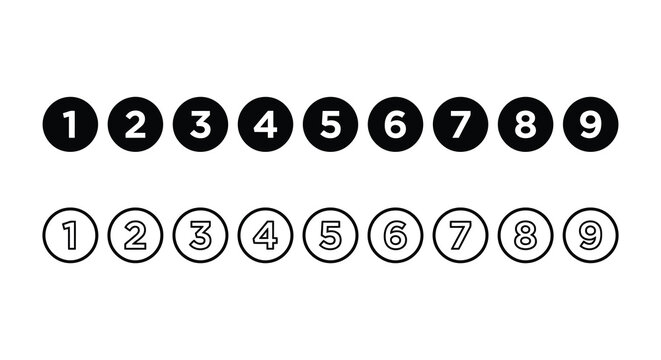 numbered circles in silhouette style black white background numeric digits sequence counting enumeration icon symbol graphic