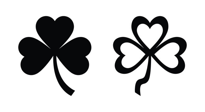 two clover shapes in black silhouette shape leaf symbol lucky patrick day icon design graphic pattern