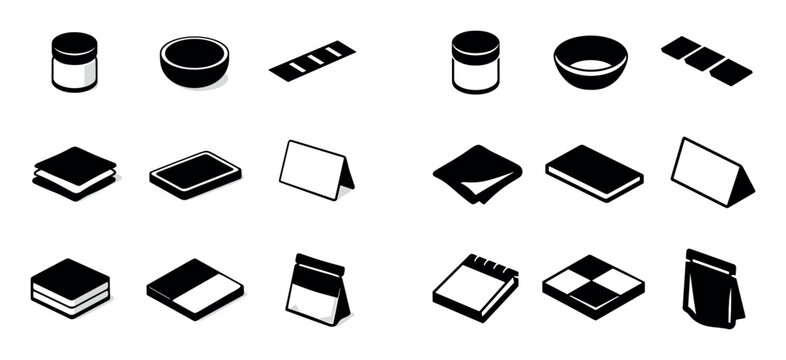 Kitchen and food preparation vector icons with jar, bowl and cutting board for web design in minimal solid style