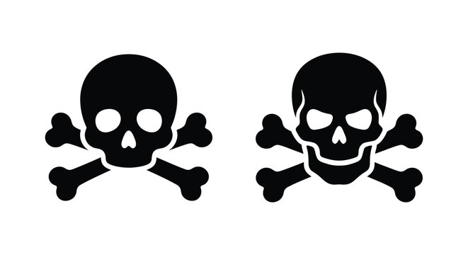 skull and crossbones silhouette on white background bones skeleton death danger warning symbol icon sign black