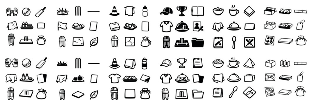Everyday objects and office supplies icon set with cone shirt book for web ui in minimal flat design