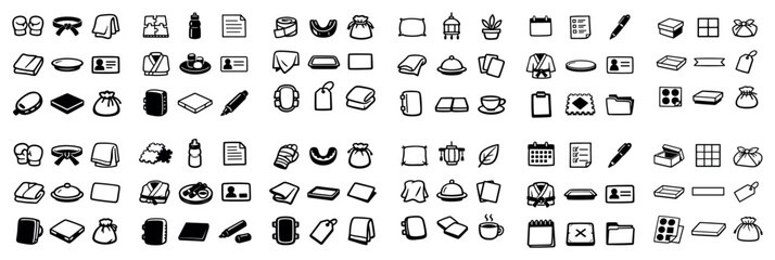 Fototapeta premium Office and organization icon set with notebook calendar pen for dashboard interface in minimal vector art