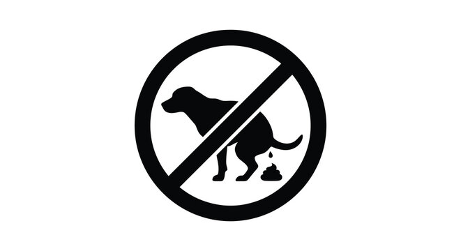 no dog pooping sign silhouette prohibition circle slash warning symbol black white background icon graphic animal