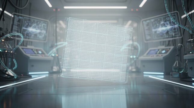 Holographic Circuit Board Cube Floats in Futuristic Digital Environment