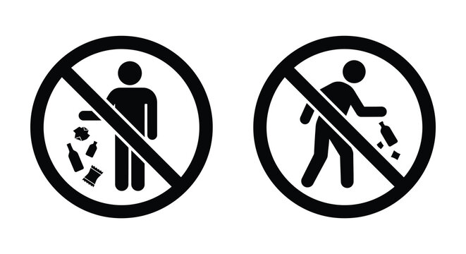 no littering signs in black and white silhouette prohibited warning environmental cleanliness public space icon symbol