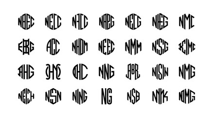 Monogram Letters Hexagon Geometric Shapes, Alphabet Typography Design Elements © difka